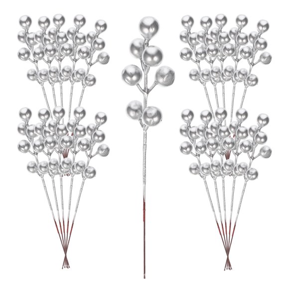 HOOWIFFY Lifelike Plated Silver Plastic and Foam Berries for DIY Use - 30Pcs
