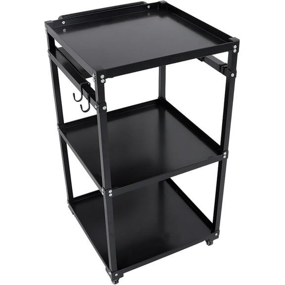 labwork 3-Shelf Adjustable Mobile Workstation Cart Black 22 x 22 x 42 AV Cart Fit for Home, Office, School, Logistics, Workstations, Etc