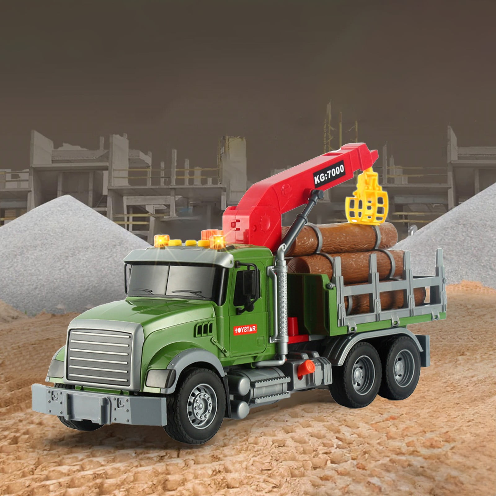Farm Logging Truck Toy with Loading Cranes, Toddler Friction Powered Truck Vehicle Toy, Big Tow Truck Toys with Cranes for Boys Age 8-12, Logging Truck with Music and Lights for Kids Age 8-12