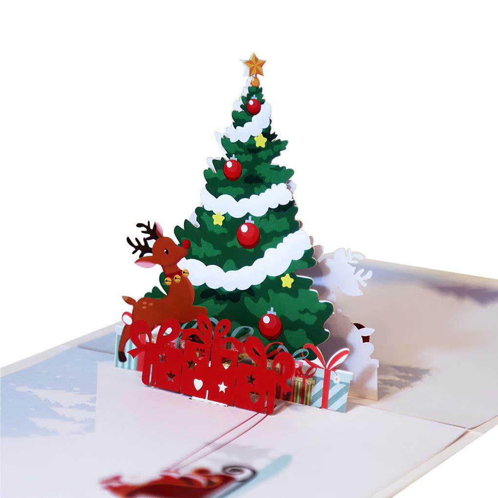 Cartes De Noël 3D ZJCHAO - Cartes De Vœux Popup Faites à La Main Avec Musique - Blanc