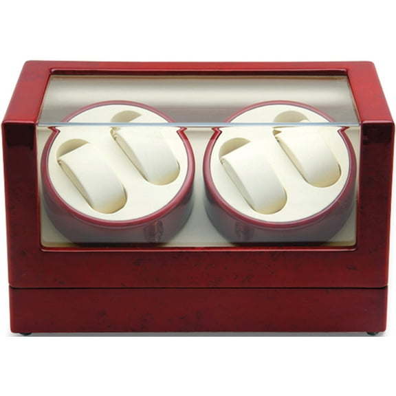 Fashion Rotations High Gloss Red Burlwood Finish 4-Watch Winder (13 X 7) Made In China gm13137