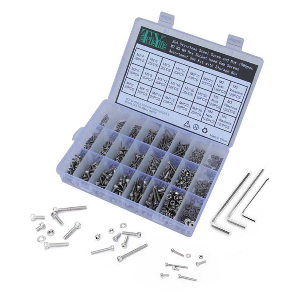 YUYUETIME 1080Pcs Socket Screw Nut and Washer Kit 304 Stainless Steel with Storage Case