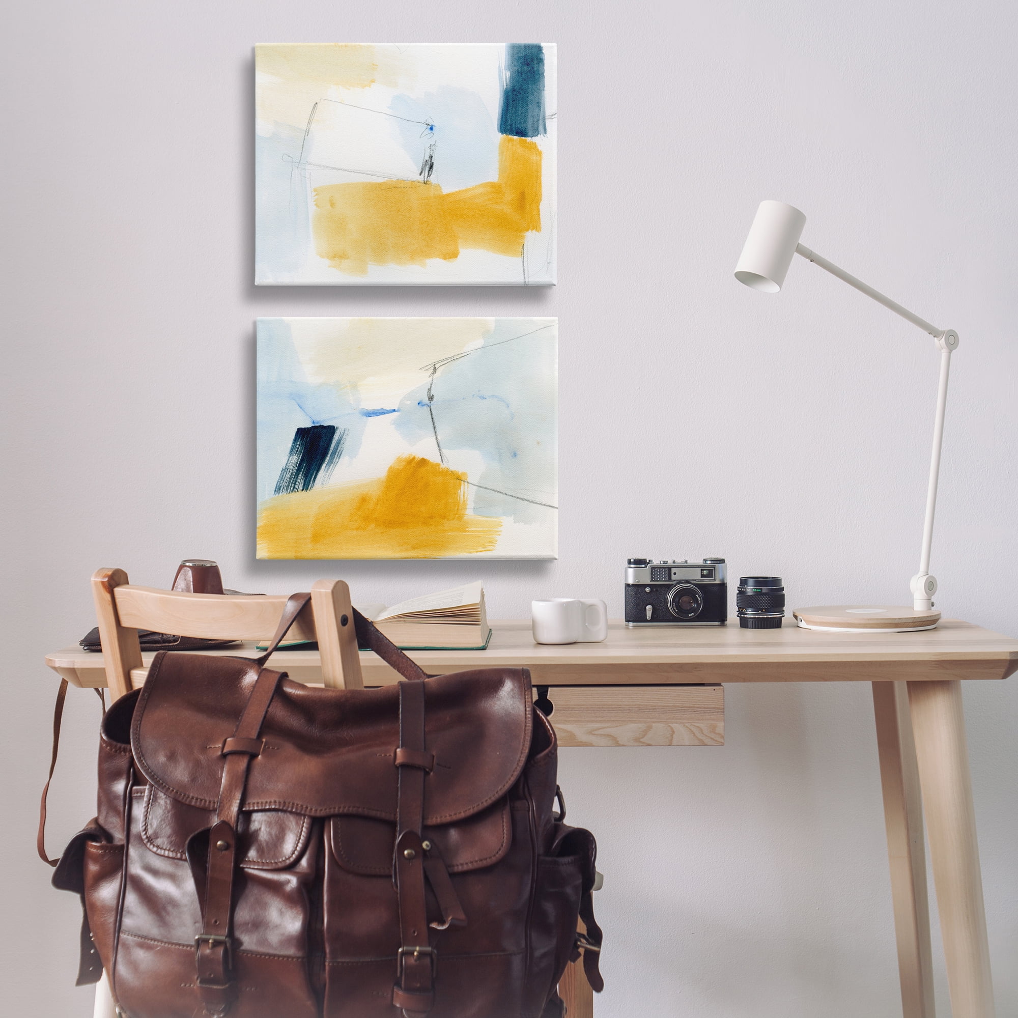 Stupell Industries Yellow Patchy Abstract Abstract Painting Wrapped Canvas Art Print Wall Art, 20 x 16, Set of 2