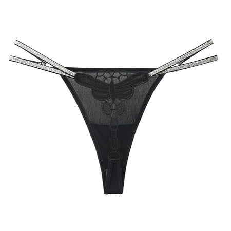 BUYISI G-string Women Lace Embroidery Sexy Thong Hip Hot Temptation Panties Underwear Black