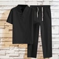 thumbnail image 2 of Timoontee Men's 2 Piece Cotton Linen Sets Lightweight Summer Beach Sets Short Sleeve Lapel Shirts with Elastic Waist Drawstring Pants Casual Sweatsuits Black XXXXL, 2 of 6