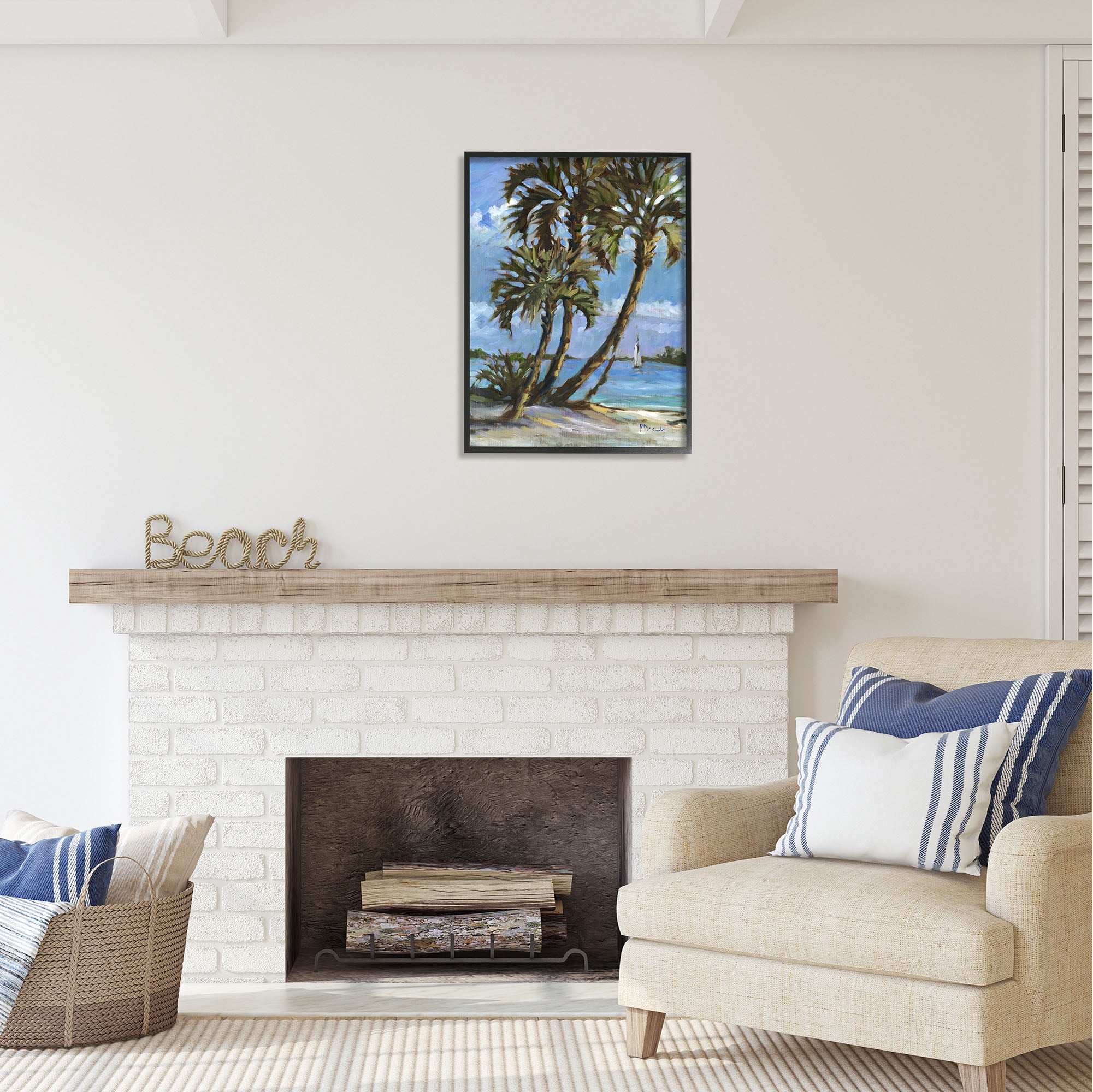 Stupell Industries Sailboat Tropical Shore Transportation Painting Black Framed Art Print Wall Art, 24 x 30