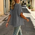 thumbnail image 6 of hlysgo Women's Cotton Blend Tops Notched V Neck Blouse Double Layer Frayed Raw Edge Sleeve Boho Beach Vacation Shirts Gray,L, 6 of 6