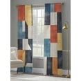 thumbnail image 4 of Abstract Stitching Sheer Curtains 84 Inches Long 2 Panels White Orange Blue Stripe Art Light Filtering Semi Sheer Window Curtains Drapes for Bedroom Living Room 52"x84", 4 of 7