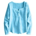 thumbnail image 4 of WCJM Women's T Shirt Long Sleeve Cotton Linen Shirts for Women Long Sleeve Button Down Linen Shirts Summer Top Spring Vacation Tops Casual Travel Blouses Y-Collar Women's Long Sleeve T-Shirt, 4 of 4