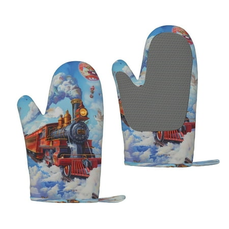 

Zeuib Cartoon Train Hot Air Balloon Print Oven Mitts Oven Gloves with Non-Slip Silicone Heat and Slip Resistant Cooking Mitt Set for Cooking and Baking (2 Count)