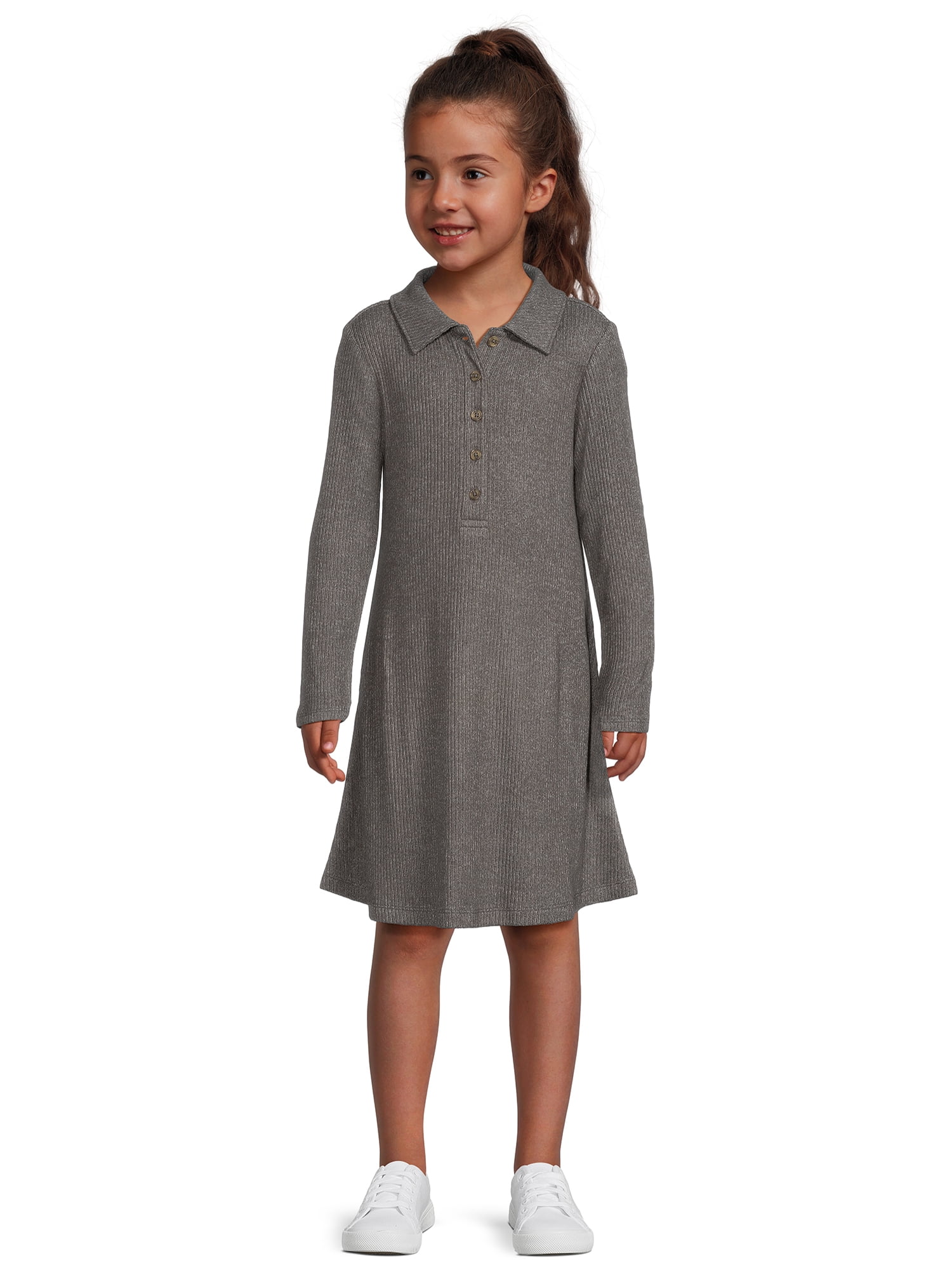 Wonder Nation Girls Long Sleeve Collared Dress, Sizes 4-18 & Plus