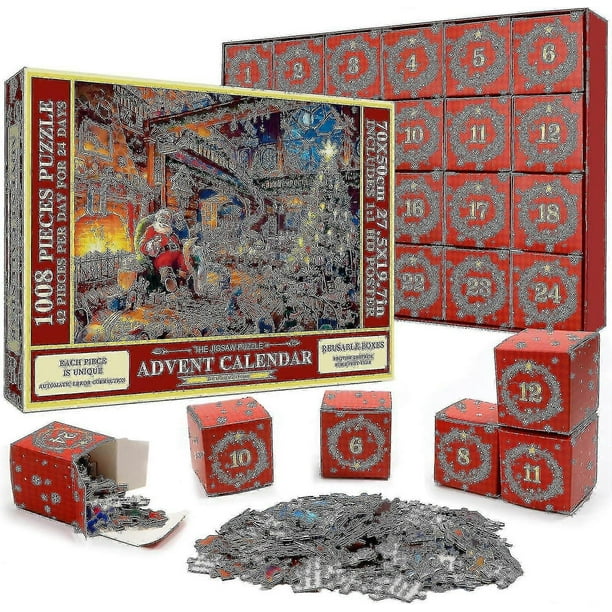 Puzzle Advent Calendar 2023, 1008 Pieces Puzzle 24 Days Christmas Countdown Advent Calendars, Christmas Gift Idea Compatible With Kids Adult