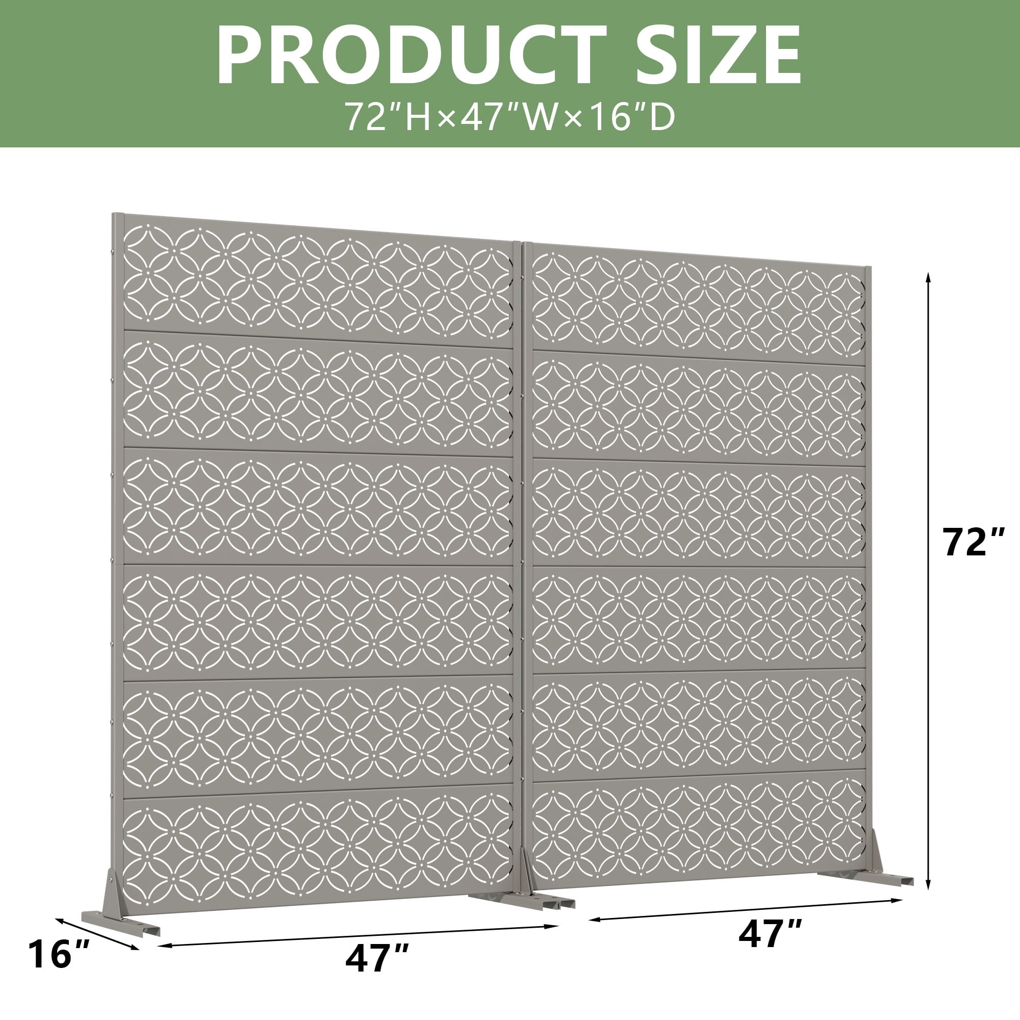 MAYEERTY 72*47in Outdoor Privacy Screen, All Weather Metal Privacy Panel, Privacy Divider for Patio, Balcony, Backyard, Garden