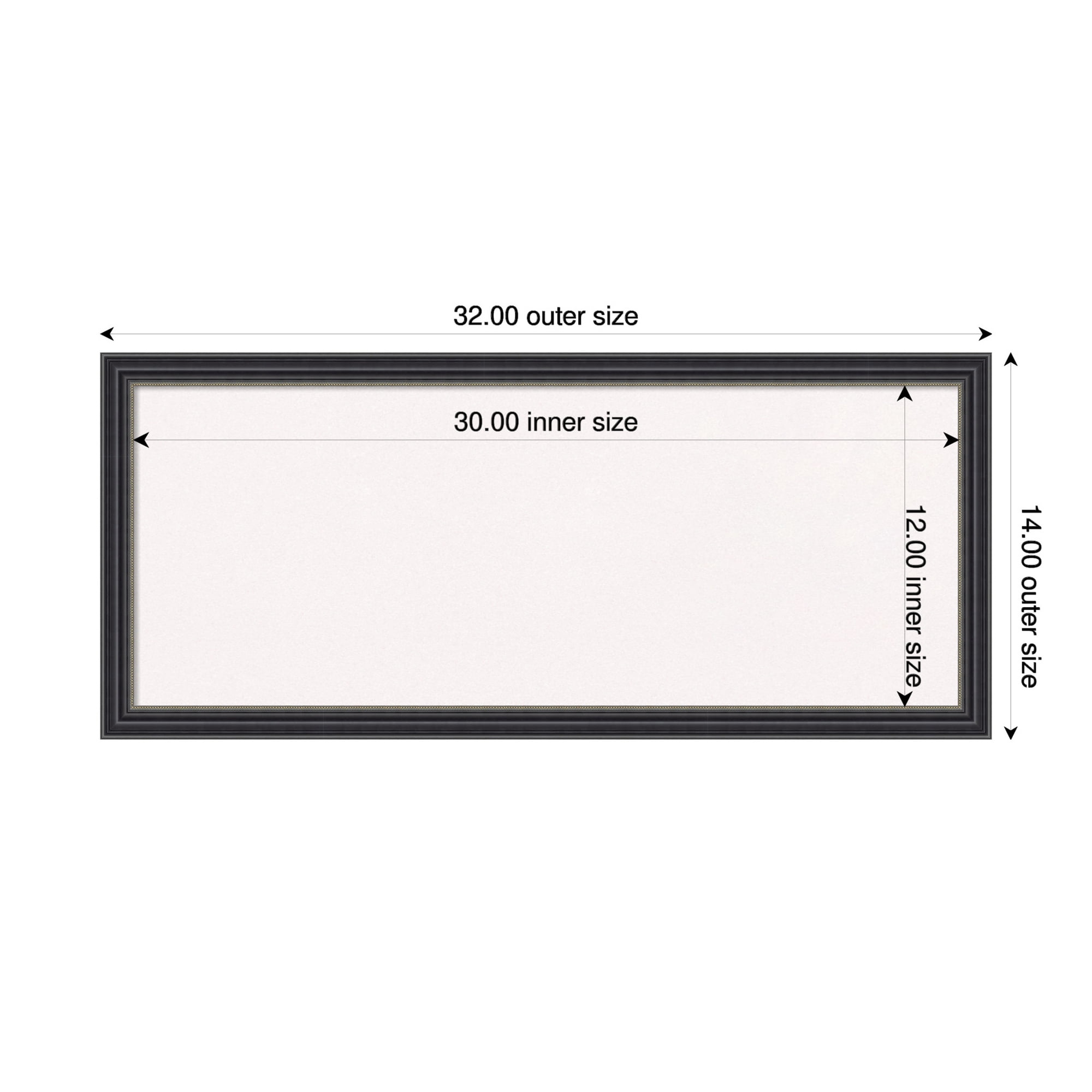 Amanti Art White Cork Board Wood Framed Stylish Black Bulletin Board 32 in. x 14 in.