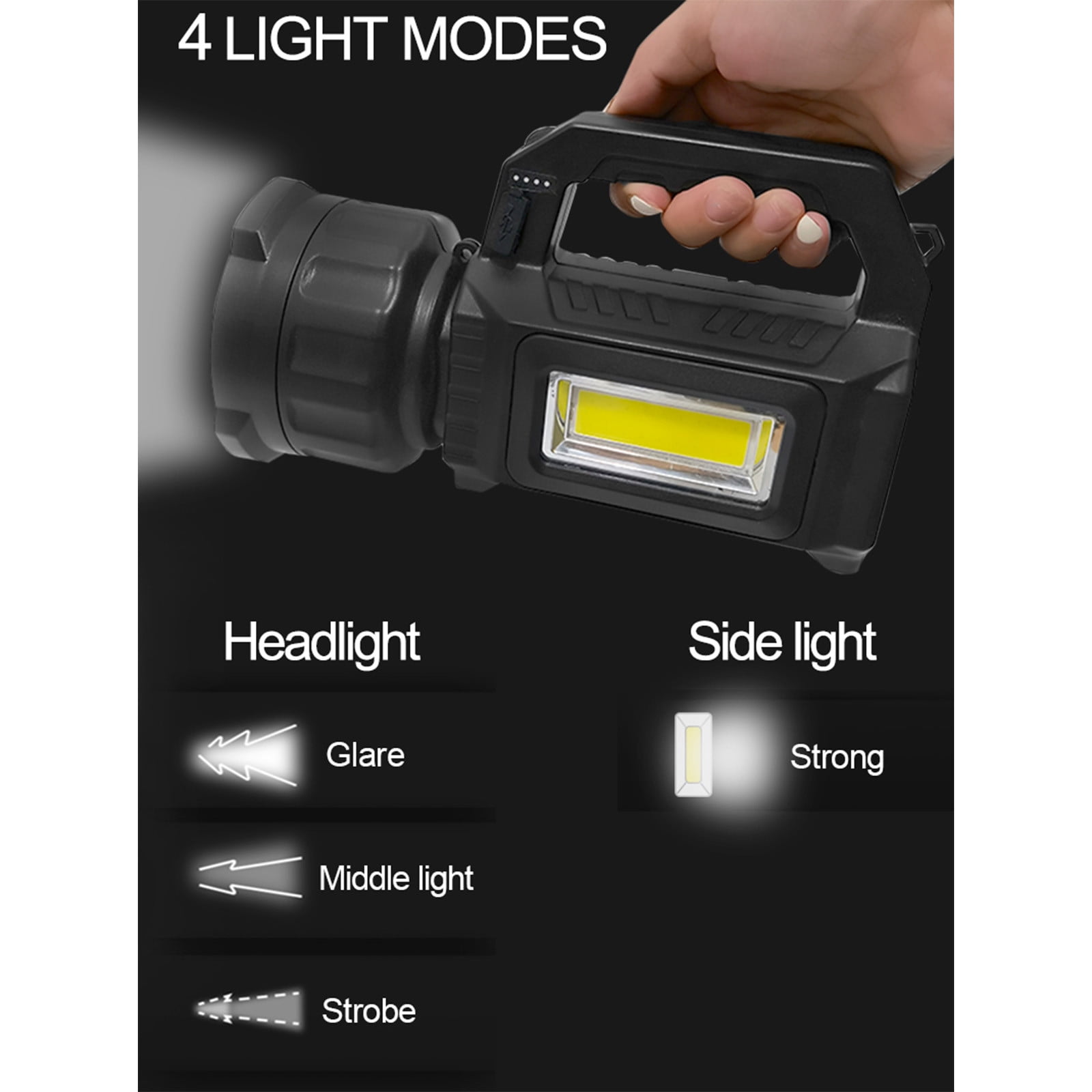 Rechargeable LED Flashlight - 180 Lumens Super Bright, 3 Modes, USB Charging, IP66 Waterproof, Aluminum Alloy for Camping, Home, Outdoor Use