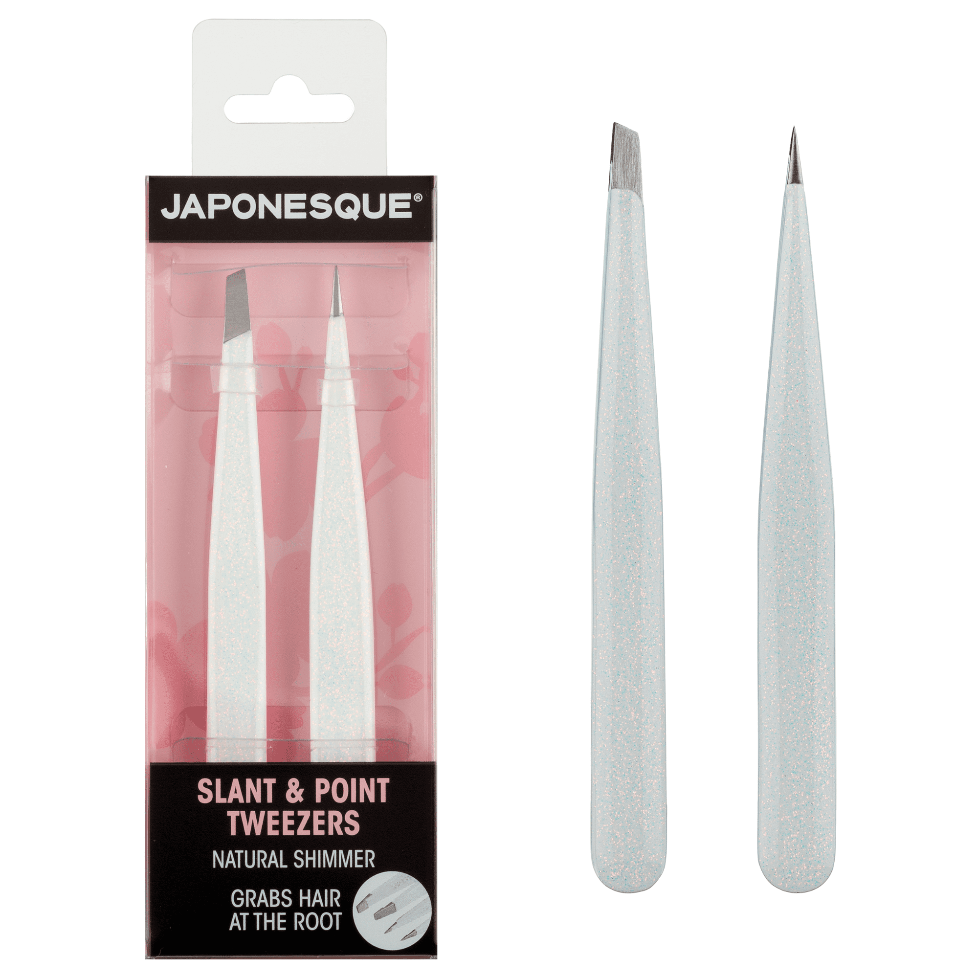 Japonesque Slanted & Pointed Tip Tweezers, Stainless Steel, Natural Shimmer
