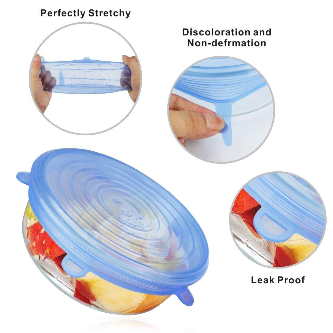 12 Pcs Silicone Stretch Lids, Reusable Durable and Expandable Lids, Keeping Food Fresh, Durable and Stretchable to Fit Various Sizes and Shapes of Containers, Microwave and Dishwasher Safe 6 Sizes