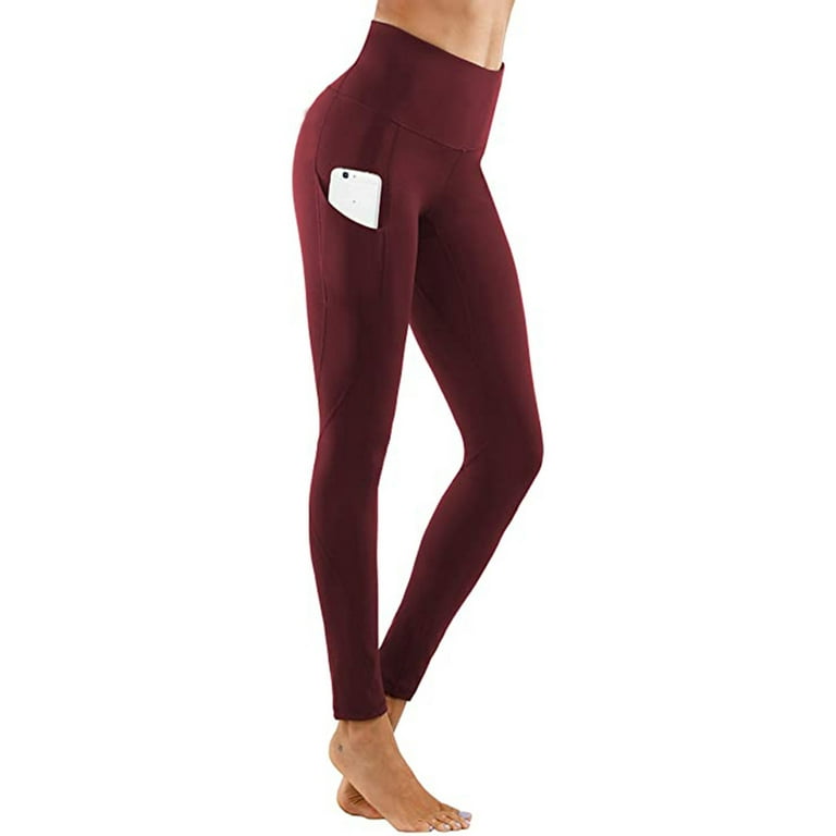 YWDJ Tights for Women Workout Gym Long Length with Pockets Running Sports  Yogalicious Utility Dressy Everyday Soft Solid Color Pocket Fitness Stretch  Leggings Gym Full Length Active Pants Wine S 