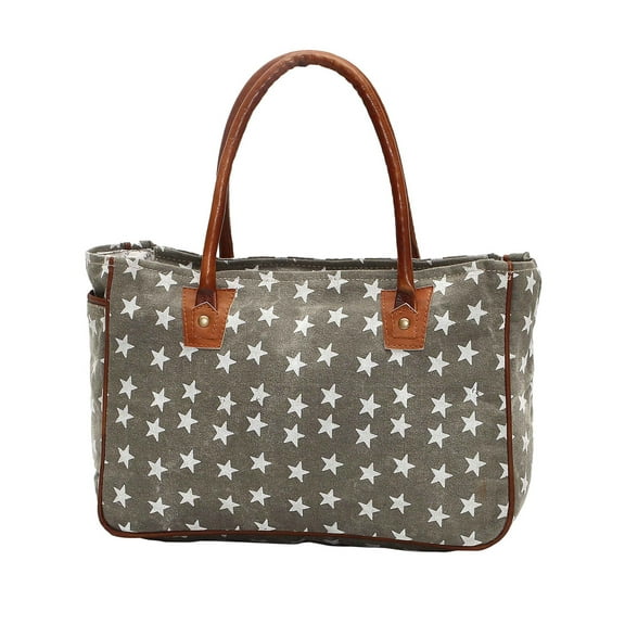 Myra Bag Women's Freedom Of Stars Grey Tote Bag Double Handle Canvas New