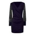 thumbnail image 5 of Fiaer Women's 2025 V Neck Lacelong Sleeve Wrap Ruched Sheath Bodycon Party Mini Cocktial Party Dress Purple M, 5 of 5