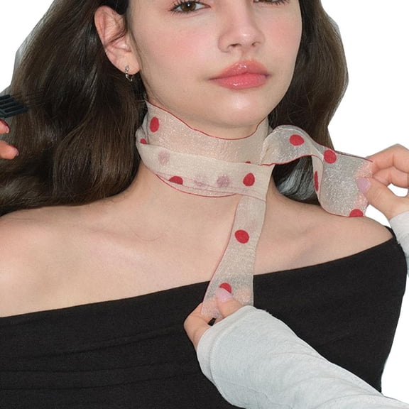 Ywmsfl Women Spring Dotted Pattern Sheer Scarf Subculture Look Neckerchief Elegant Sheer French Neck Guard Lightweight