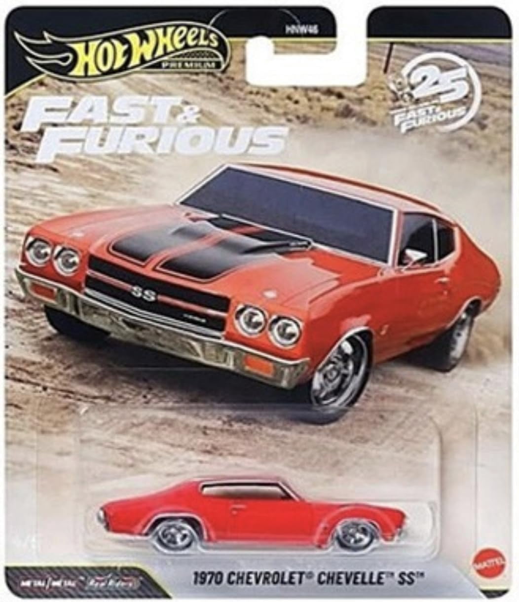 Hot Wheels Premium Fast & Furious 25th Anniversary Die-Cast Cars, Set of 5, Mazda RX-7, Custom Chevy, Chevelle, Honda Del Sol, Lamborgini Aventador,1:64 Scale HNW46-956P
