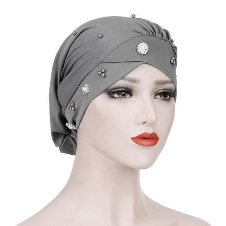 Fancyleo Muslim Women Small Daisy Beaded Headband Hijab Scarf Beanie Cap Hat Best Gift for