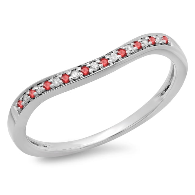 Dazzlingrock Collection 14K Round Cut Ruby & White Diamond Stackable Anniversary Wedding Band, White Gold, Size 7