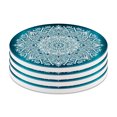 thumbnail image 3 of CARIBOU Round Ceramic Stone Coaster for Drinks Set of 4pcs, Teal & White Mandala, 3 of 6