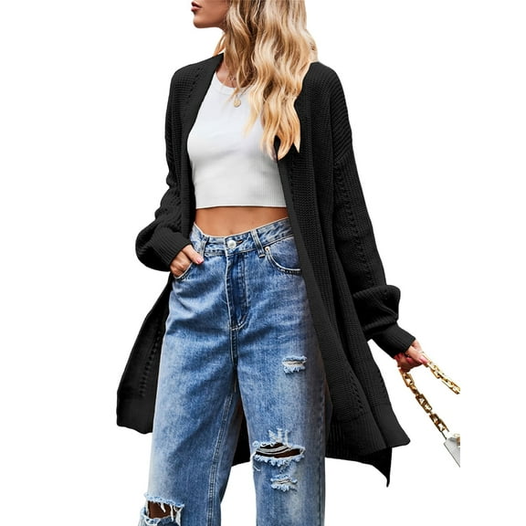 Women'S Long Cardigan Sweaters Open Front Oversized Duster for Women Black L