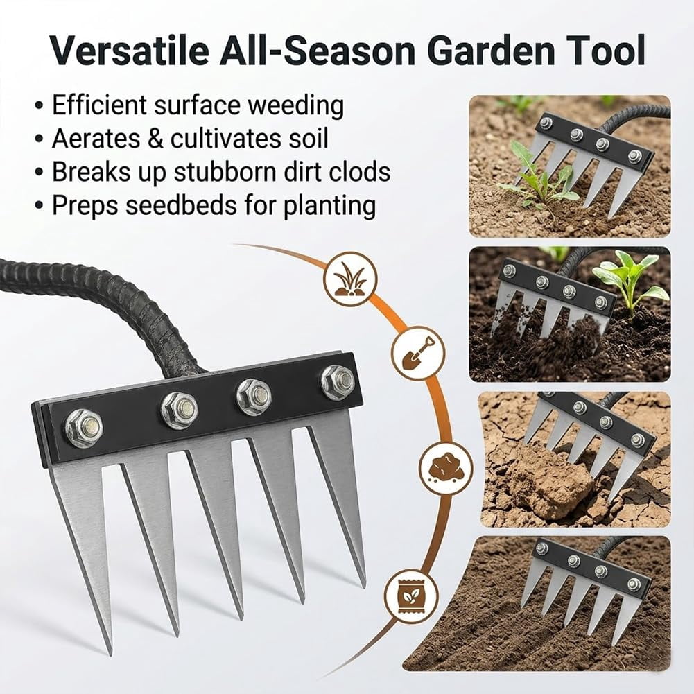 5/6/7/8 Teeth Carbon Steel Garden Weeding Rakes,Heavy-Duty Garden Weed Puller Tool for Lawn Yard Gardens Farm