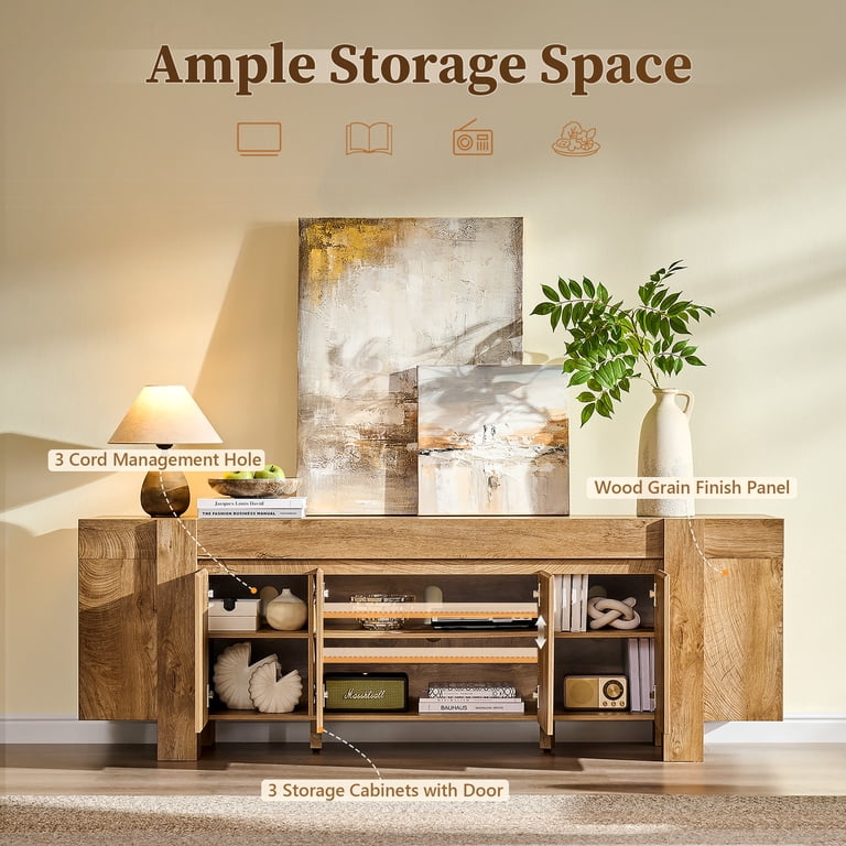 KeyWhat Modern Farmhouse TV Stand, 70 Inches, Hidden Storage photo 3