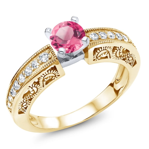 Gem Stone King 2.09 Ct Round Pink Mystic Topaz 18K Two-Tone Plated Sterling Silver Ring (Size 9)