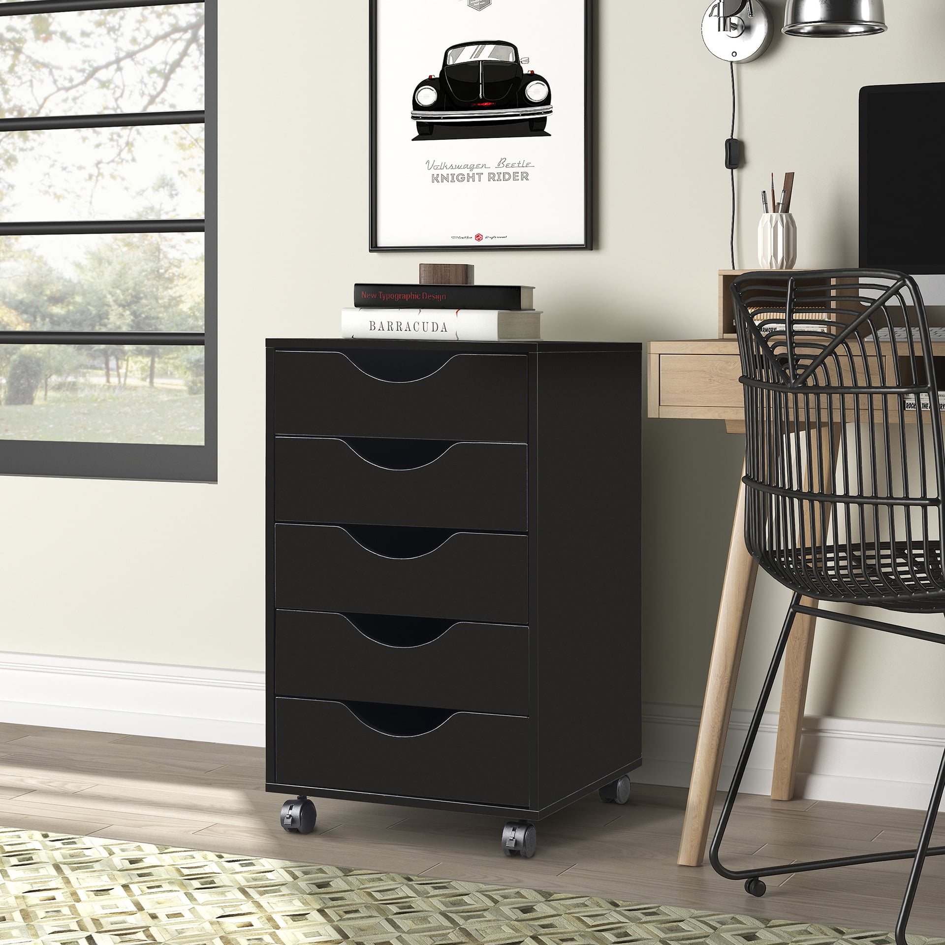 File With Wheels And Drawers, Modern Craft Black Storage