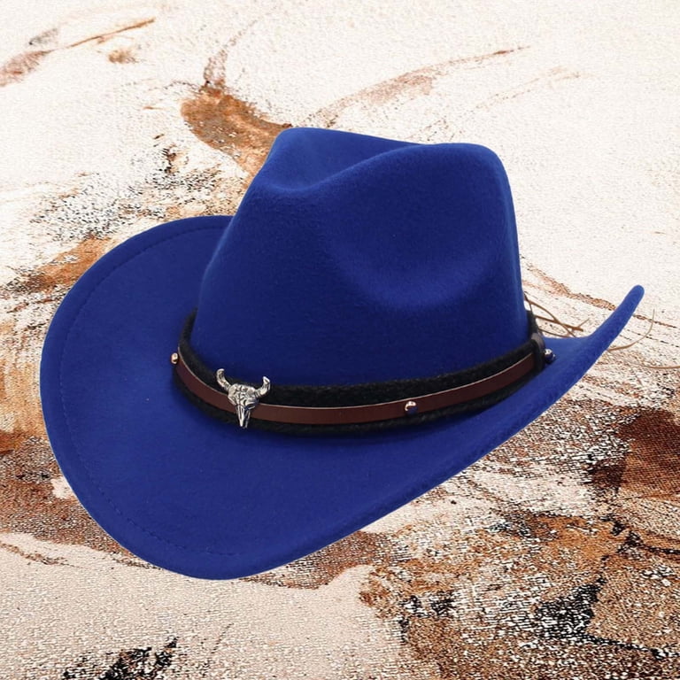 Women Cowboy Hat Blue Hat Leather Cowboy Hat Cowboy  display picture 1