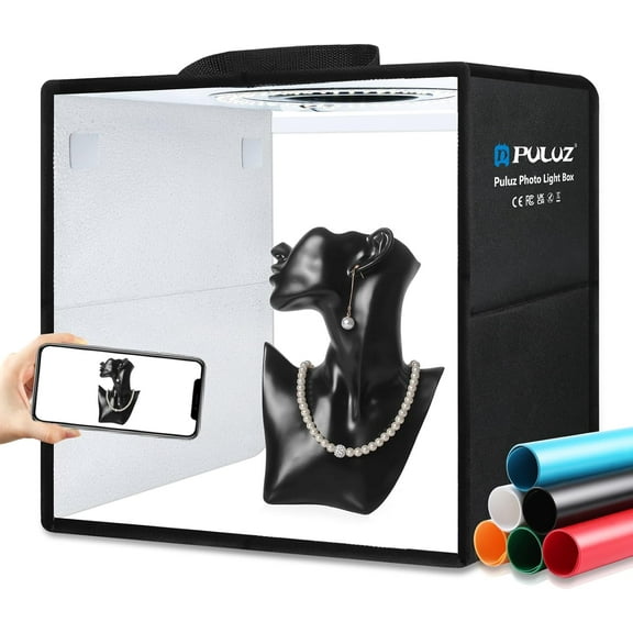 PULUZ Light Box Photography, 12"x12" Professional Dimmable Shooting Tent Kit with CRI >95 White Lighting 120 LEDs Lights   6 Photo Backdrops for Product Display