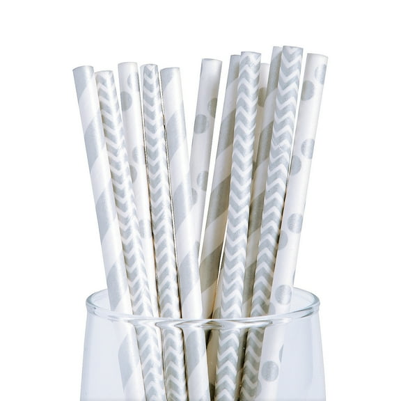 Silver Paper Straw Assortment (72Pc) - Party Supplies - 72 Pieces