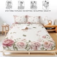 thumbnail image 5 of Full Size Fitted Sheet Set - Pink Rose 3 Piece Bedding Sets 16" Deep Pocket Fitted Sheet with 2 Pillowcases, Farmhouse Romantic Botanical Blossom Floral Brushed Microfiber Hotel Luxury Bed Sheets, 5 of 9