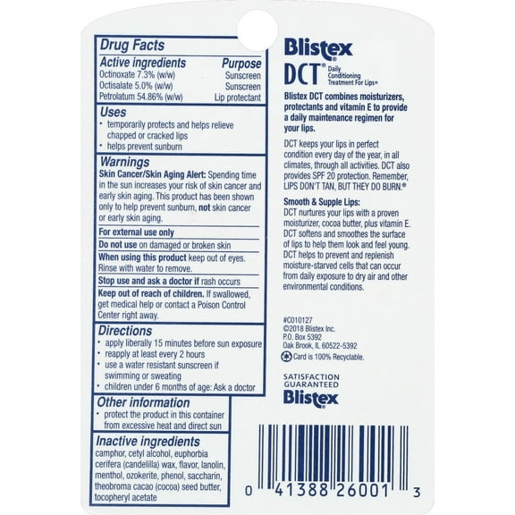 Blistex - DCT Daily Conditioning Treatment For Lip Moisturizer With Cocoa Butter & Vitamin E