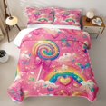 thumbnail image 2 of Manfei Cute Candy Lollipop Twin Quilt Set, Rainbow Butterfly Twin Coverlet Set, Hot Pink, 2pcs, 1 Bedspread and 1 Pillowcase, 2 of 7