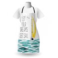 thumbnail image 3 of Sailboat Apron, Let Your Dreams Set Sail Message Ogee Patterned Watercolored Waves, Unisex Kitchen Bib with Adjustable Neck for Cooking Gardening, Adult Size, Sky Blue Yellow, by Ambesonne, 3 of 4