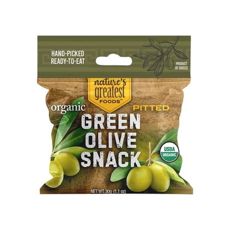 Nature s Greatest Foods Green Olive Snack  Pitted  Organic - 1.1 oz