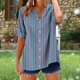 thumbnail image 5 of Cmfcve Women's Summer Tee Shirt Classic Button Stripe Gauze Blouses V-Neck Short Sleeve Business Work Tops, 5 of 5