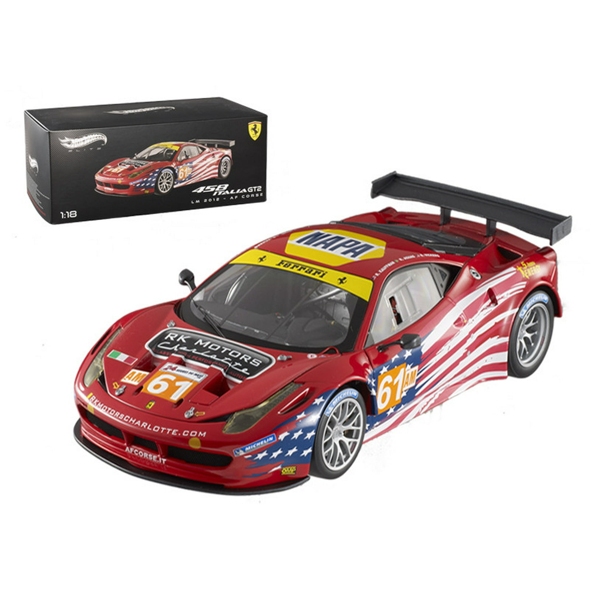 Hot wheels BCT78 Elite Ferrari 458 Italia GT2 No.61 LM 2012 AF Corse Sebring 1 18 Diecast Car Model