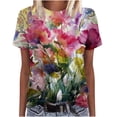 thumbnail image 1 of Blusa informal de manga corta con cuello redondo y estampado de verano a la moda para mujer Pompotops  hfajkhk134844, 1 of 5