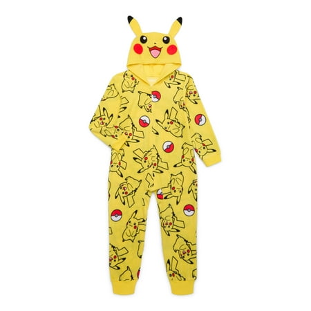 Pokemon Boys’ Pikachu Union Suit Pajamas with Hood, Sizes 4-16