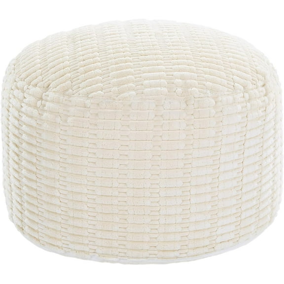 Unstuffed Ottoman Pouf Cover,Round Faux Fur Foot Stool, Fuzzy Chair, Floor Bean Bag(No Filler),Foot Rest with Storage for Living Room, Bedroom, Office, Striped Tufted (Beige)
