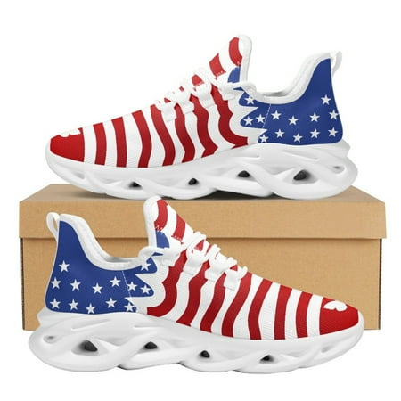 

American Independence Day Flag Stars Prints Running Mesh Shoes Shock Absorption Cushion Sneakrs for Boys Light Walking Hot
