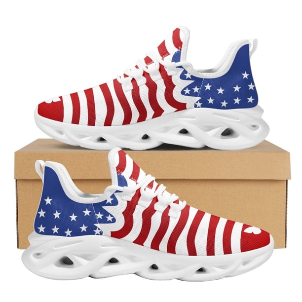 Zapatillas de malla para correr con estampado de estrellas y bandera del Día de la Independencia de Estados Unidos, con amortiguación de impactos, para niños, ligeras y atractivas para caminar.