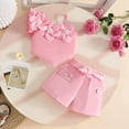 thumbnail image 2 of KPOPLK Toddler Girls Summer Clothes Outfits Set Ruffle Camisole Strap Print Tops and Casual Ruffle Hem Shorts Girls Clothing 2pcs for 12 Months to 5 Years(18-24 Months,Pink), 2 of 9